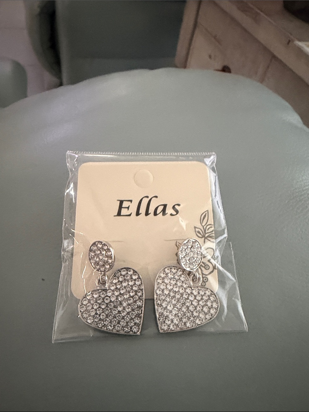 Ellas Silver Crystal Heart Drop Earrings Clip On